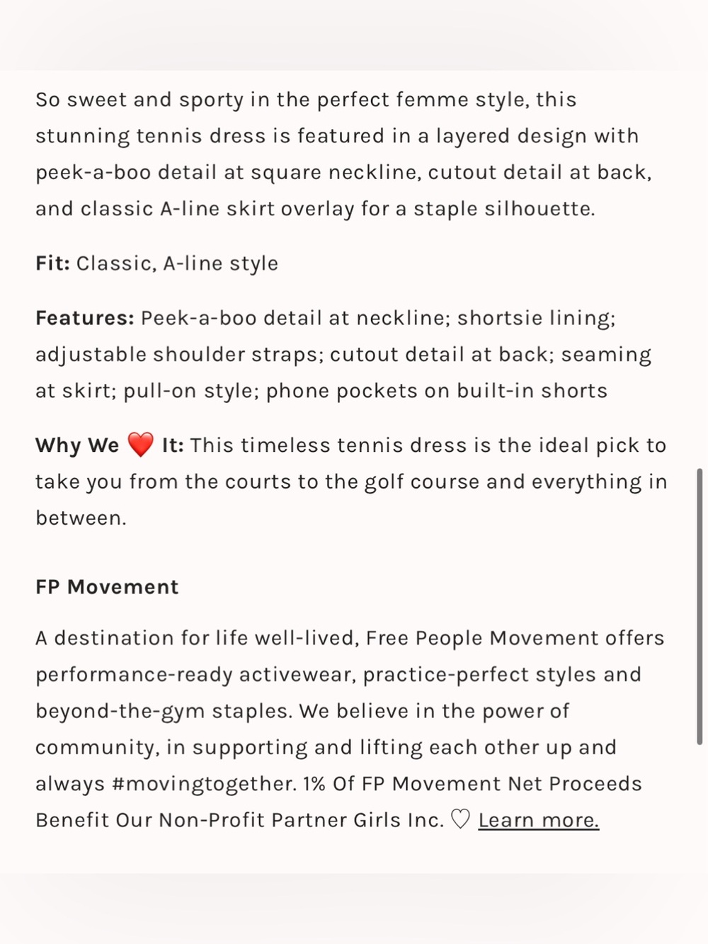 NWOT FREE PEOPLE MOVEMENT Baseline UV Protection Tennis Dress | Sandstorm Combo - Picture 5 of 7